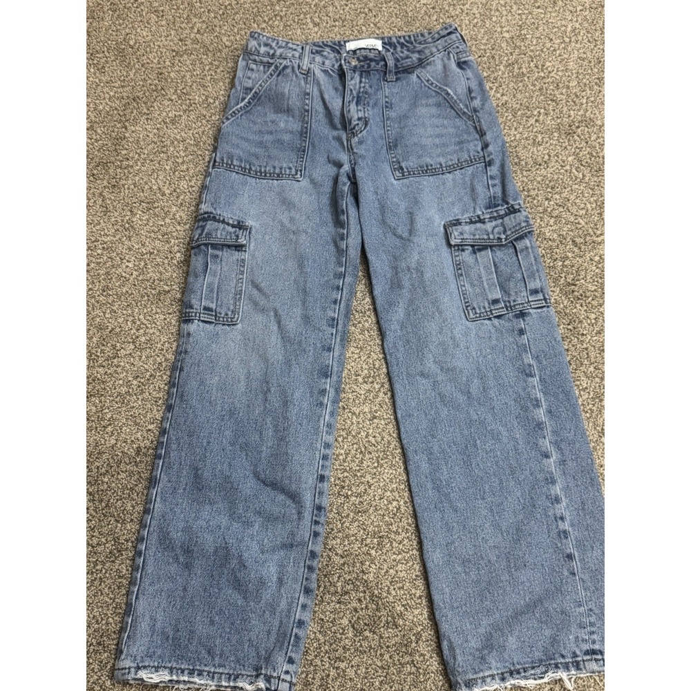Vervet Olivia Women's Wide Leg Cargo‎ Pants Jeans Size 26 Denim V3446